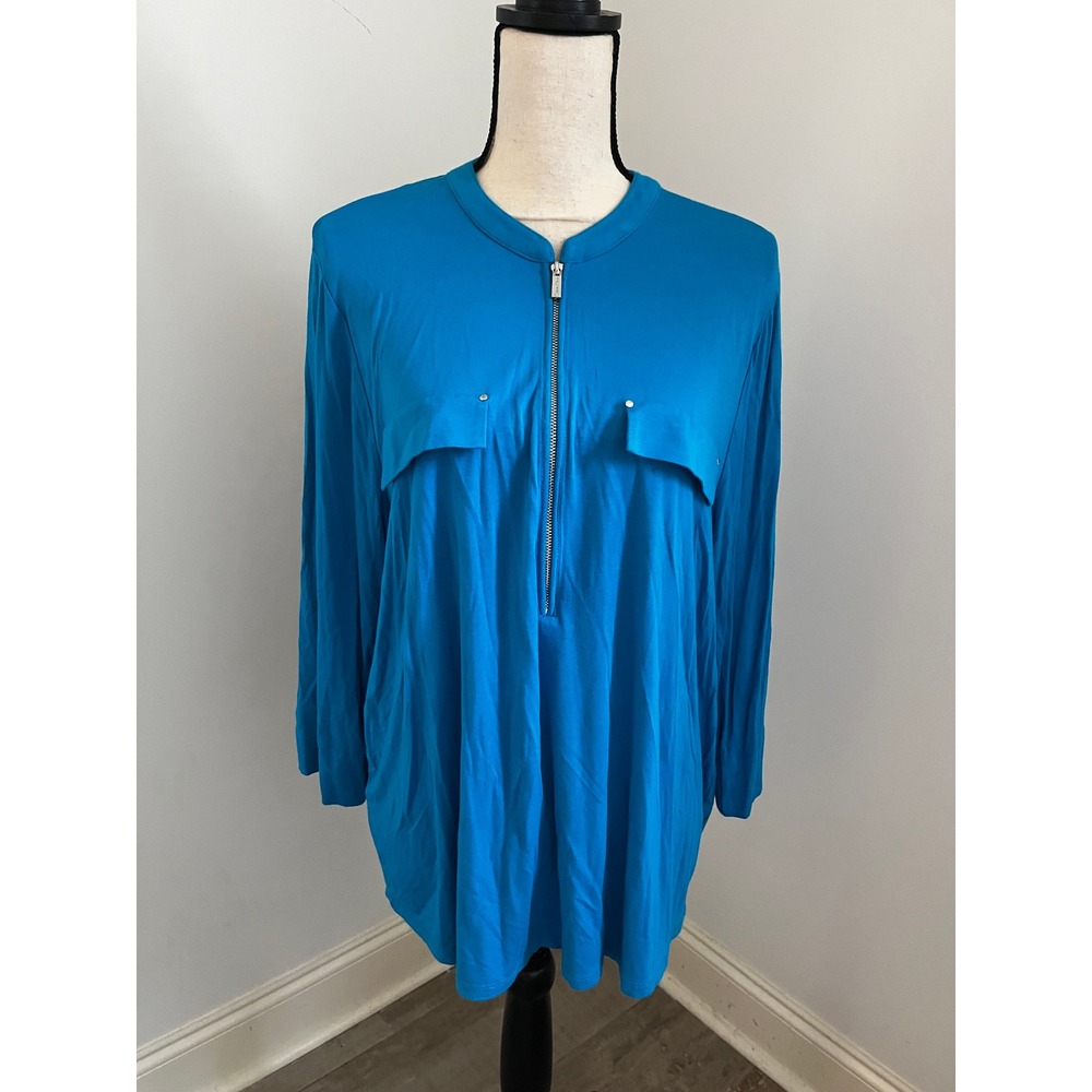 Cobalt Blue Half Zip Shirt Medium Classic Office Chic Preppy Minimalist Casual